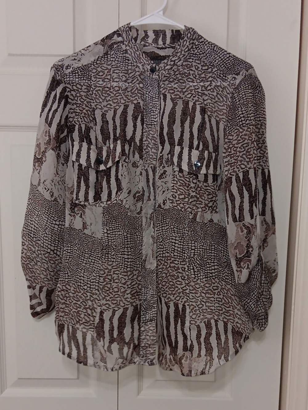 Chico's Additions Brown and Cream Animal-Print Blouse